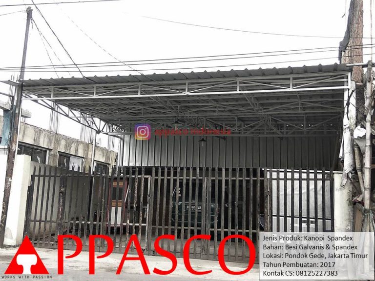 Kanopi Minimalis Besi Galvanis Atap Spandek di Pondok Gede