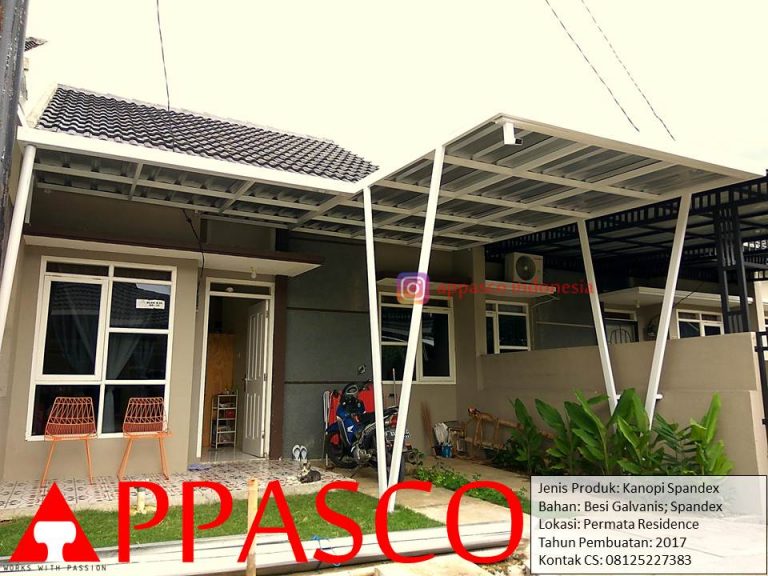 Kanopi Minimalis Atap Spandek Tiang dua V di Permata Residence