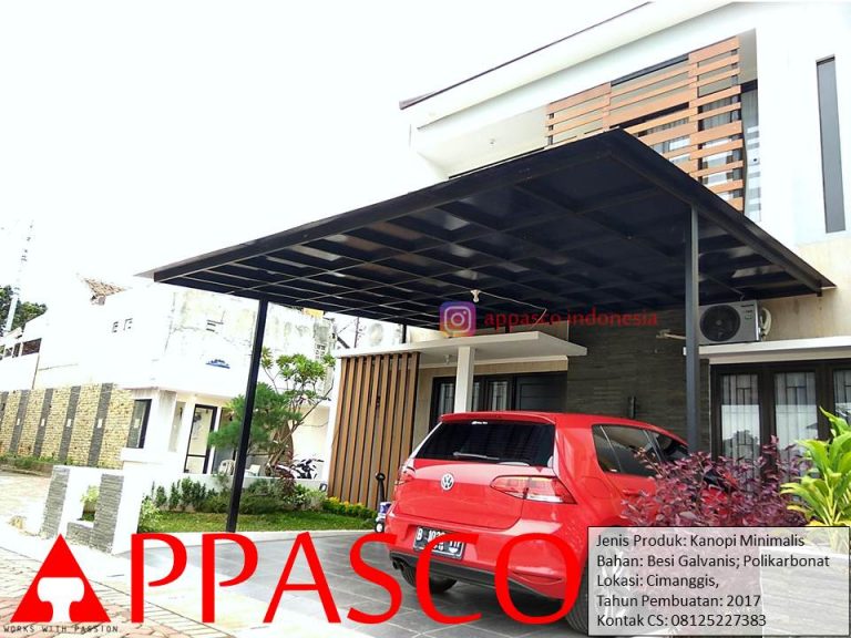 Kanopi Minimalis Besi Galvanis Hitam dan Atap Polikarbonat di Cimanggis Depok