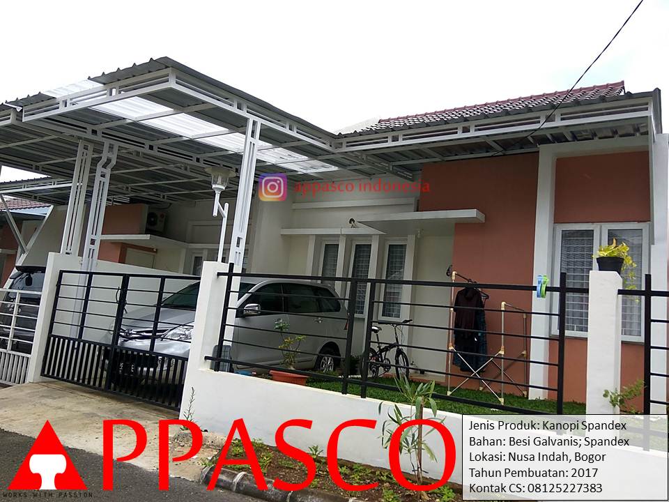 Kanopi Minimalis Galvanis Tiang dengan Atap Spandek Kombinasi Transparan di Nusa Indah Bogor