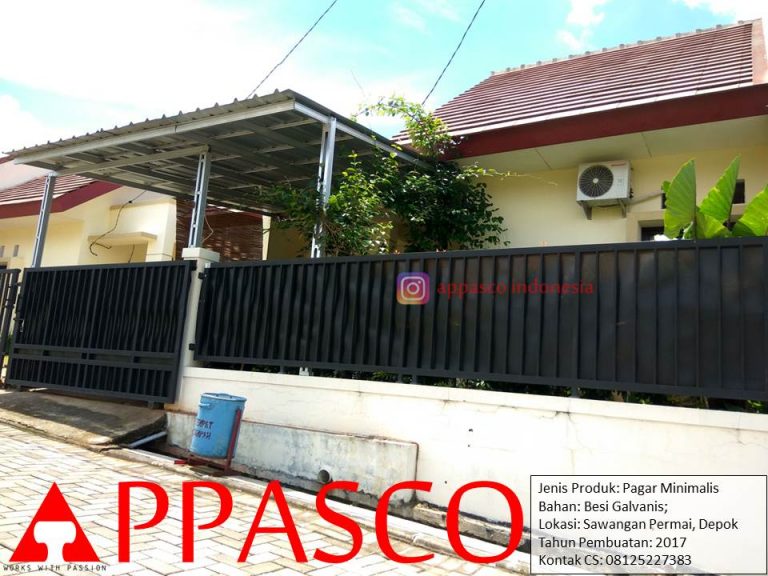 Pagar Minimalis Besi Galvanis Motif Garis Vertikal di Sawangan Permai