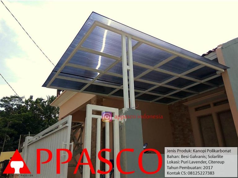 Kanopi Minimalis Atap Polikarbonat Tiang Galvanis di Citeureup Bogor