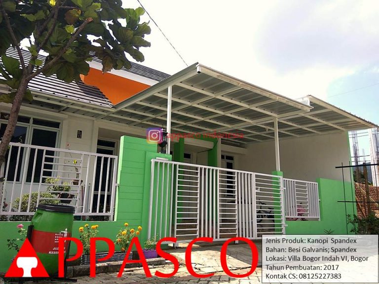 Kanopi Minimalis Sederhana Atap Spandek Besi Galvanis dengan Palang Air di Villa Bogor Indah