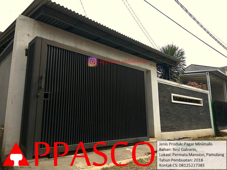 Pagar Minimalis Besi Galvanis Motif Vertikal Rapat di Permata Mansion Pamulang