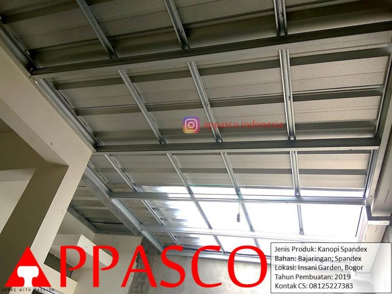 Kanopi Spandek Baja Ringan Kombinasi Transparan di Insani Garden