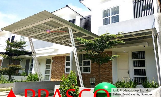 Kanopi Cantik Minimalis Tiang Miring Atap Spandek Besi Galvanis di Kiara Residence