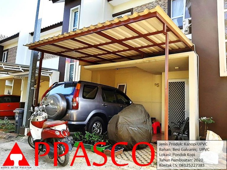 Kanopi Simple Atap UPVC Besi Galvanis Cat Coklat di Pondok Kopi