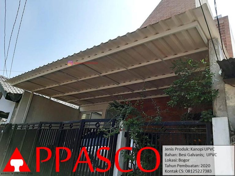 Kanopi Minimalis Atap uPVC di Bogor dengan Tiang Besi Galvalum